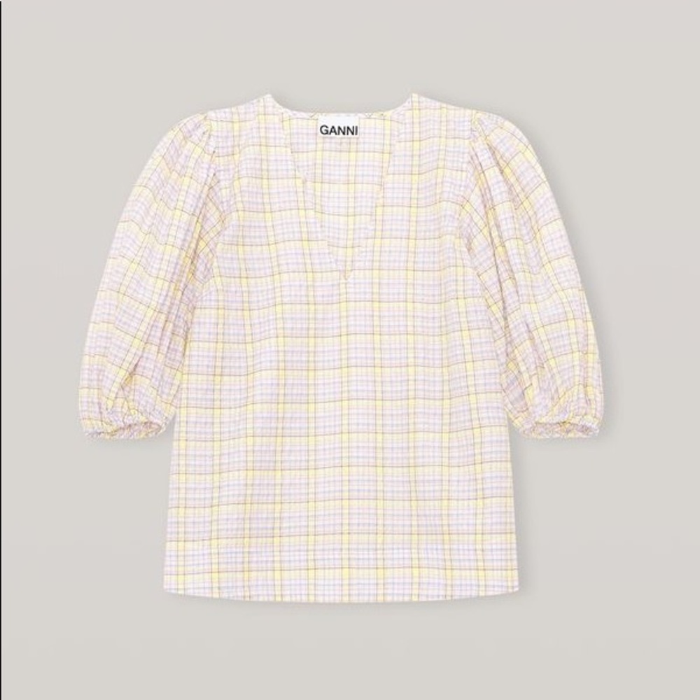 GANNI Seersucker check Blouse